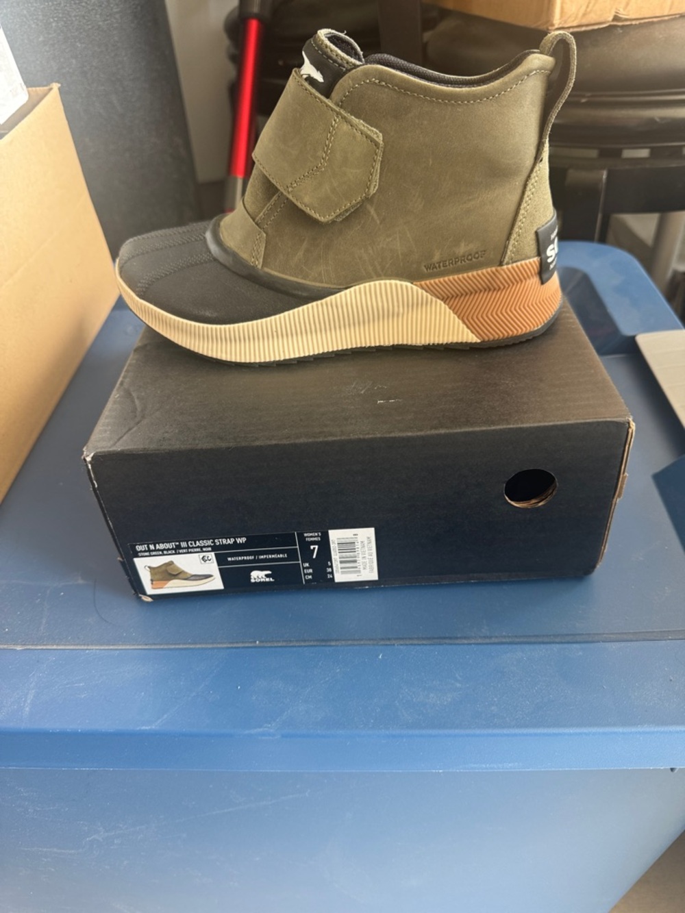 Sorel Out N About Strap WP Boots Olive/Black Waterproof Women’s 7 - Picture 2 of 5